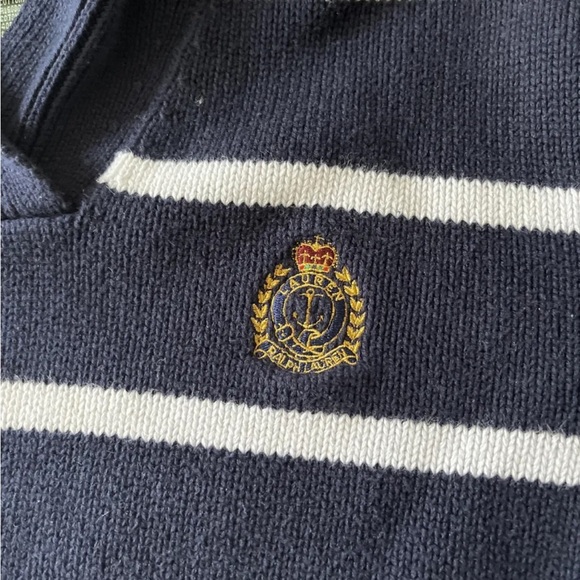 Lauren Ralph Lauren Mens Crest Striped Nautical Sweater Size L Blue Boat Sailor - Picture 2 of 8